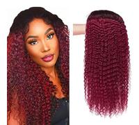 Lakaisa Deep Wave Human Hair Wig Burgundy 4x1 Lace 1B99J Red Real Hair Wig Women's Real Hair Glueless Wear and Go with Baby Hair 150% Density Unprocessed Virgin Hair Brazilian Remy Hair 20 Inches (51