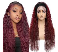 Lakaisa Glueless Wig Human Hair Wear and Go Kinky Curly Wig 13 x 1 T Part Wig Human Hair Wigs Brazilian Remy Hair Pre Plucked Natural Hairlin with Baby Hair 1B/99J Tow Tone 26 Inches (66 cm)