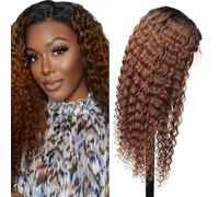 Lakaisa Real Hair Wig, Glueless Wig, Human Hair, 4 x 4 Lace Front Wig, Kinky Curly Wig, Brazilian Remy Hair Wig, Pre-Plucked, Natural Hairline with Baby Hair, 180% Density, Brown Colour, 76 cm/76 cm