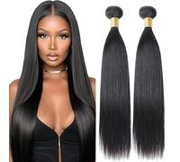 Lakaisa Straight Human Hair Bundles Real Hair Weft Extensions Sew-in Hair Natural Black Real Hair Extensions 2 Bundles 100% Unprocessed Brazilian Virgin Hair for Woman 24 24 24 Inches