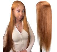 Lakaisa Straight Human Hair Wig Lace Frontal Wig Women's Real Hair Glueless Wear and Go Grade 8A 100% Brazilian Remy Hair 4x1 HD Lace #30 Brown Colour Hair No Smell for Women 76 cm