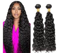 Lakaisa Water Wave Human Hair Bundles Real Hair Weft Extensions Sew-in Hair Natural Black Real Hair Extensions 2 Bundles 100% Unprocessed Brazilian Virgin Hair for Woman 20 20 Inches
