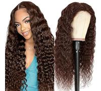 Lakaisa Water Wave Human Hair Wig Lace Frontal Wig Women's Real Hair Glueless Wear and Go Grade 8A 100% Brazilian Remy Hair 4 x 1 HD Lace #4 Chocolate Hair No Smell for Women 76 cm