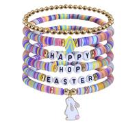 lakayfimily Easter Basket Gifts for Women Happy Hoop Easter Bunny Bracelet Clay Bead Stackable Bracelet Cute Spring Jewelry Accessories Party Favors