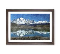 Lake and Mountain in Argentina Painting Framed Print | A2 Walnut Framed Wall Art | Ready to Hang | Modern Landscape Picture | Living Room Bedroom Lounge Office