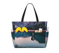 Lake And Sunset Print Beach Tote Bag Waterproof Large Bags With Zipper Big Capacity For Vacation Travel