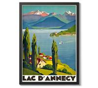 Lake Annecy, France Vintage French Travel Poster, Retro France Tourism Print, Holiday Home Decoration Wall Art, A2 (Black Frame) - 59.4x42cm