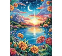 Lake at Sunset with A Rainbow 1000 Pieces Classic Jigsaw Puzzle Science Fiction Magical Dream Puzzle for Adults Concentration Training Wall Art Mental Exercise Cardboard 1