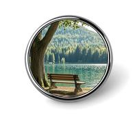 Lake Bench Round Badge Personalized Metal Lapel Pin Badges Fit Clothing Bags Hat Humorous Printed Brooch Badge Party Decorations Accessories for Men Women