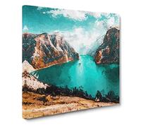 Lake Between the Mountains Canvas Print | Gallery Wrapped 30mm Frame Wall Art | 14x14 inches | Ready to Hang | Modern Landscape Picture | Living Room Bedroom Lounge Office