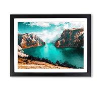 Lake Between The Mountains Modern Art Framed Print | A2 Black Framed Wall Art | Ready to Hang | Modern Landscape Picture | Living Room Bedroom Lounge Office