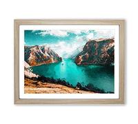 Lake Between The Mountains Modern Art Framed Print | A4 Oak Framed Wall Art | Ready to Hang | Modern Landscape Picture | Living Room Bedroom Lounge Office
