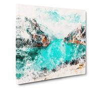 Lake Between the Mountains Watercolour Canvas Print | Gallery Wrapped 30mm Frame Wall Art | 14x14 inches | Ready to Hang | Modern Landscape Picture | Living Room Bedroom Lounge Office