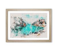 Lake Between The Mountains Watercolour Framed Print | A2 Oak Framed Wall Art | Ready to Hang | Modern Landscape Picture | Living Room Bedroom Lounge Office