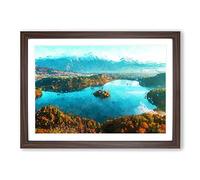 Lake Bled in Slovenia in Abstract Framed Print | A2 Walnut Framed Wall Art | Ready to Hang | Abstract Landscape Picture | Living Room Bedroom Lounge Office