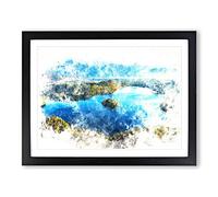 Lake Bled In Slovenia Watercolour Modern Framed Print | A3 Black Framed Wall Art | Ready to Hang | Modern Landscape Picture | Living Room Bedroom Lounge Office