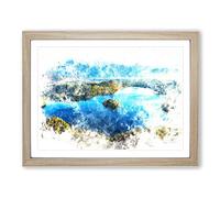 Lake Bled In Slovenia Watercolour Modern Framed Wall Art Print, Ready to Hang Picture for Living Room Bedroom Home Office Décor, Oak A3 (46 x 34 cm)