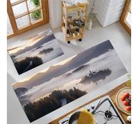 Lake Bled Scenery Kitchen Rugs Sets Non Slip Washable Kitchen Mats Anti Fatigue Comfort Lakes And Mountains Floor Mats for Laundry, Hallways, Sink 40x60cm+40x120cm Grey