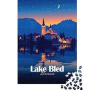 Lake Bled Slovenia at Night Jigsaw Puzzle 1000 Pieces, Lakeside Architecture Scene, Interlocking Paper Pieces, Weekend Hobby for Adults, Family Night Game, 38x26cm/1000pcs