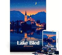 Lake Bled Slovenia at Night Jigsaw Puzzles for Adults1000 Pieces Reasoning Practice Peaceful Hobby Premium Edges Unique Xmas Gift size 38x26cm