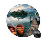 Lake Bled Slovenia Church on The Island Round Mouse Pad with Non Slip Rubber Base Waterproof Mousepad for Laptop Computer Office