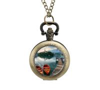 Lake Bled Slovenia Church on The Island Vintage Pocket Watch Alloy Pendant Watches Necklace Gift for Men Women Coppery-Style