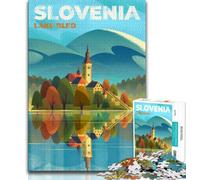 Lake Bled Slovenia Puzzles for Teenagers Teens 1000pc Puzzle,Stress Reliever Staycation Kill Time with Matching Poster And Trivia Sheet 75x50cm