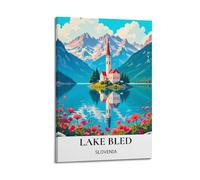Lake Bled Slovenia Vintage Travel Poster Picture Print Wall Art Painting Canvas Artworks Idea Room Aesthetic 08x12inch(20x30cm)