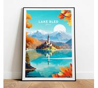 Lake Bled travel print - Slovenia, Lake Bled poster, Lake Bled Artwork, Framed or print only (A4 (8.3 x 11.7 in))