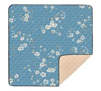 Lake Blue Background with Small Flower and Whites on It Large Sturdy Baby Play Mat for Indoor Outdoor 1-Piecing Travel Play Mat for Baby Kids Toddlers Infants, 50'' x 50''
