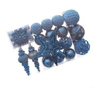 Lake Blue Christmas Ornament Set with Star Snowflake Baubles for Tree Decor | Polystyrene Build, Matte & Glossy Finishes, Includes Balls & Snowflakes, Comes In Storage Box, For Tree & Wreath-Decor