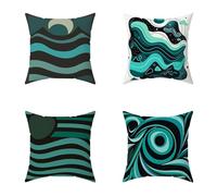 Lake Blue Cushion Covers 70X70CM Set of 4 Outdoor Waterproof Cushions Abstract Decorative Linen Square Cases with Invisible Zipper for Sofa Bed Garden Bedroom Outdoor Autumn Seat PadsDecor 4-C3454