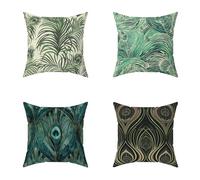 Lake Blue Cushion Covers 75X75CM Set of 4 Outdoor Waterproof Cushions Feather Decorative Linen Square Cases with Invisible Zipper for Sofa Bed Garden Bedroom Outdoor Home Decor, Autumn Gifts 1-LA346