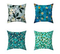 Lake Blue Cushion Covers 80X80CM Set of 4 Outdoor Waterproof Cushions Flower Decorative Linen Square Cases with Invisible Zipper for Sofa Bed Garden Bedroom Outdoor Home Decor, Autumn Gifts 6-JJ142
