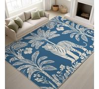 Lake Blue Modern Small Area Rug Carpet | Soft Washable Floor Mat for Living Room Bedroom | Traditional | Tiger Palm Trees Exotic Non-Slip Non-Shedding Home Decor Carpet
