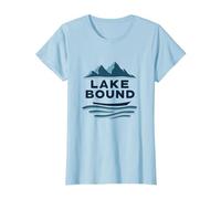 Lake Bound Mountain Adventure Boating Scenic T-Shirt, Women, Baby Blue, L