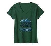 Lake Bound Mountain Adventure Boating Scenic V-Neck T-Shirt, Women, Forest Green, L
