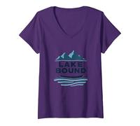 Lake Bound Mountain Adventure Boating Scenic V-Neck T-Shirt, Women, Purple, L