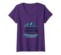 Lake Bound Mountain Adventure Boating Scenic V-Neck T-Shirt, Women, Purple, M
