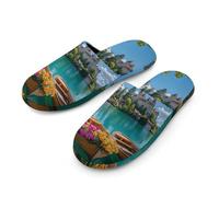 Lake Brienz in Switzerland Flannel Men's Slip-on Slippers Winter Warm House Shoes with Rubber Sole for Home Hotel