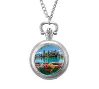 Lake Brienz in Switzerland Men's Pocket & Fob Watches Silent Ticking Quartz Alloy Chain Watch for Daily Use Silver-Style