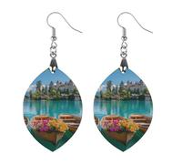 Lake Brienz in Switzerland Women Dangle Earrings Elegant Wooden Pendant Earring for Daily Wear Star