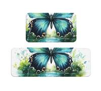 Lake Butterfly Rug Cushioned Kitchen Rugs Sets Of 2 Comfort Standing Mat For Home Decor Sink,Kitchen Mats For Floor Non Slip Washable ，Laundr 17"X47"+17"X30"