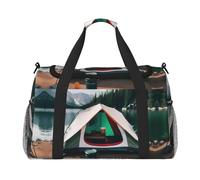 Lake Camping Travel Tote Bag - Large Reusable Shopping Bag, Vacation Tote, Sports Duffel Bag with Adjustable Crossbody Strap, Black, One Size