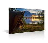 Lake Camping Wall Art for Living Room Fishing Canvas Wall Art Fishing Rod Pictures Poster Modern Wall Decor Art for Bedroom Office Giclee Wooden Framed Gallery-Wrapped Ready to Hang 16"Wx24"H