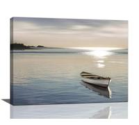 Lake Canvas Wall Art Boat Nature Scene Picture Artwork Modern Scenic Prints Painting Framed for Living Room Bedroom Bathroom Dinning Room Home Office Wall Decor 16"x12"