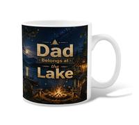 Lake Ceramic Coffee Mug, Nature Rustic Campfire Cabin Summer Blue Novelty Tea Mug with Handle Ideal for Friends Family Lovers Eldership Senior Co-Worker 11 Oz
