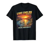 Lake Chelan Washington Mountain Washington Hiking Shirt Value Graphic T-Shirt, Men, Black, M