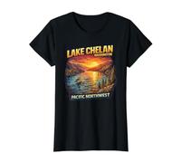 Lake Chelan Washington Mountain Washington Hiking Shirt Value Graphic T-Shirt, Women, Black, M