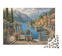 Lake Como 1000 Pcs Recycled Cardboard DIY Jigsaw Puzzle Gift Italian Lakeside for Couples Date Night Group Activity Cognitive Stimulation 70x50cm/1000pcs